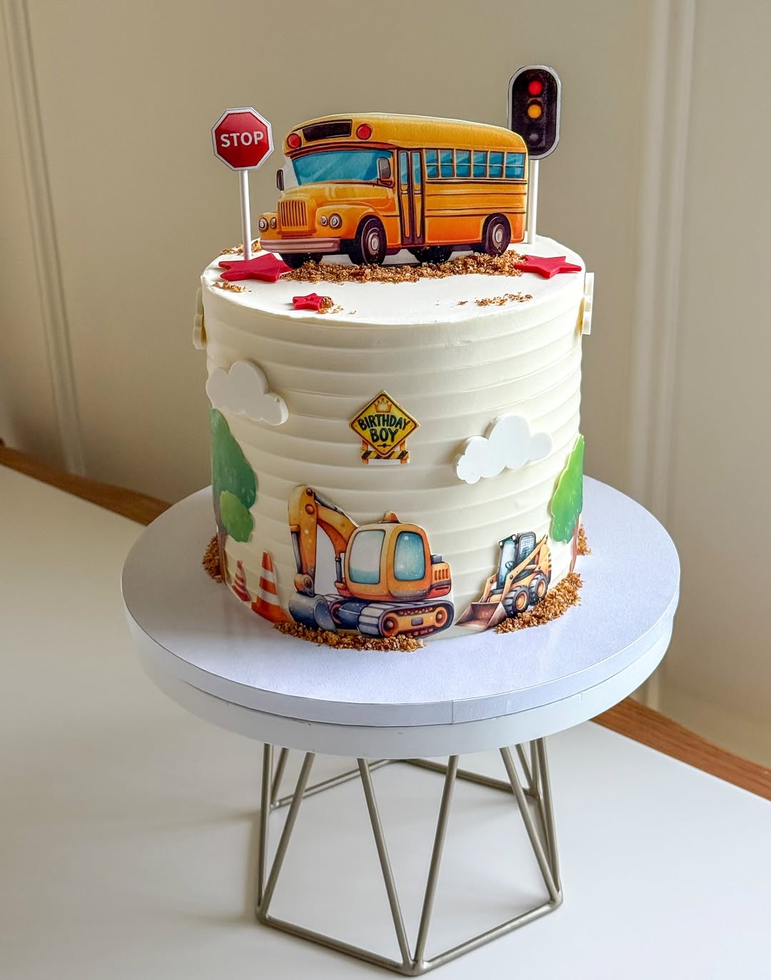 school bus construction themed birthday cake for a boy